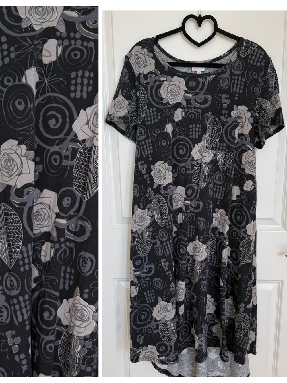 LuLaRoe Carly- Women's Black & Gray Floral A-Line Dress